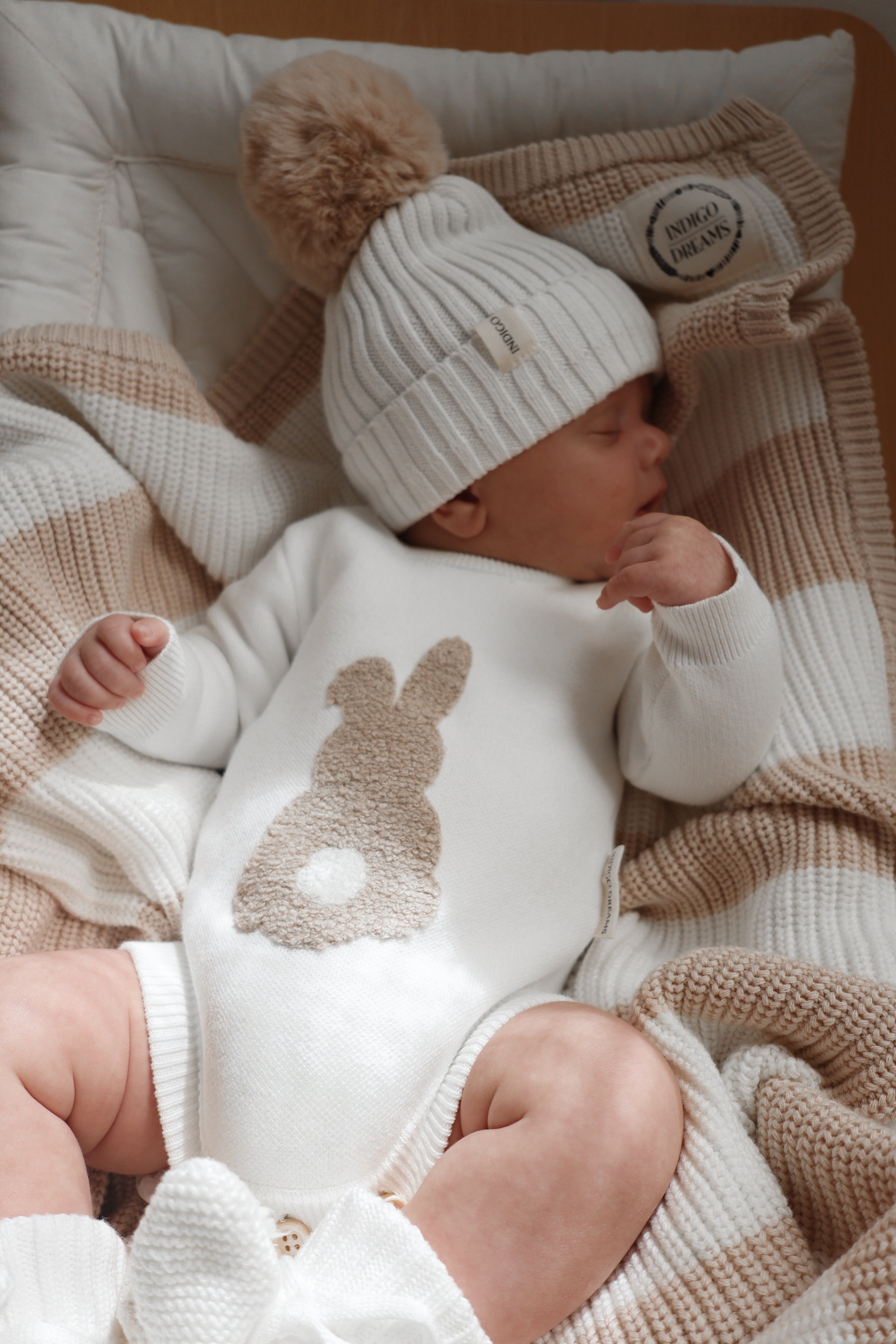 Bunny Boucle Longsleeve Romper - Biscuit