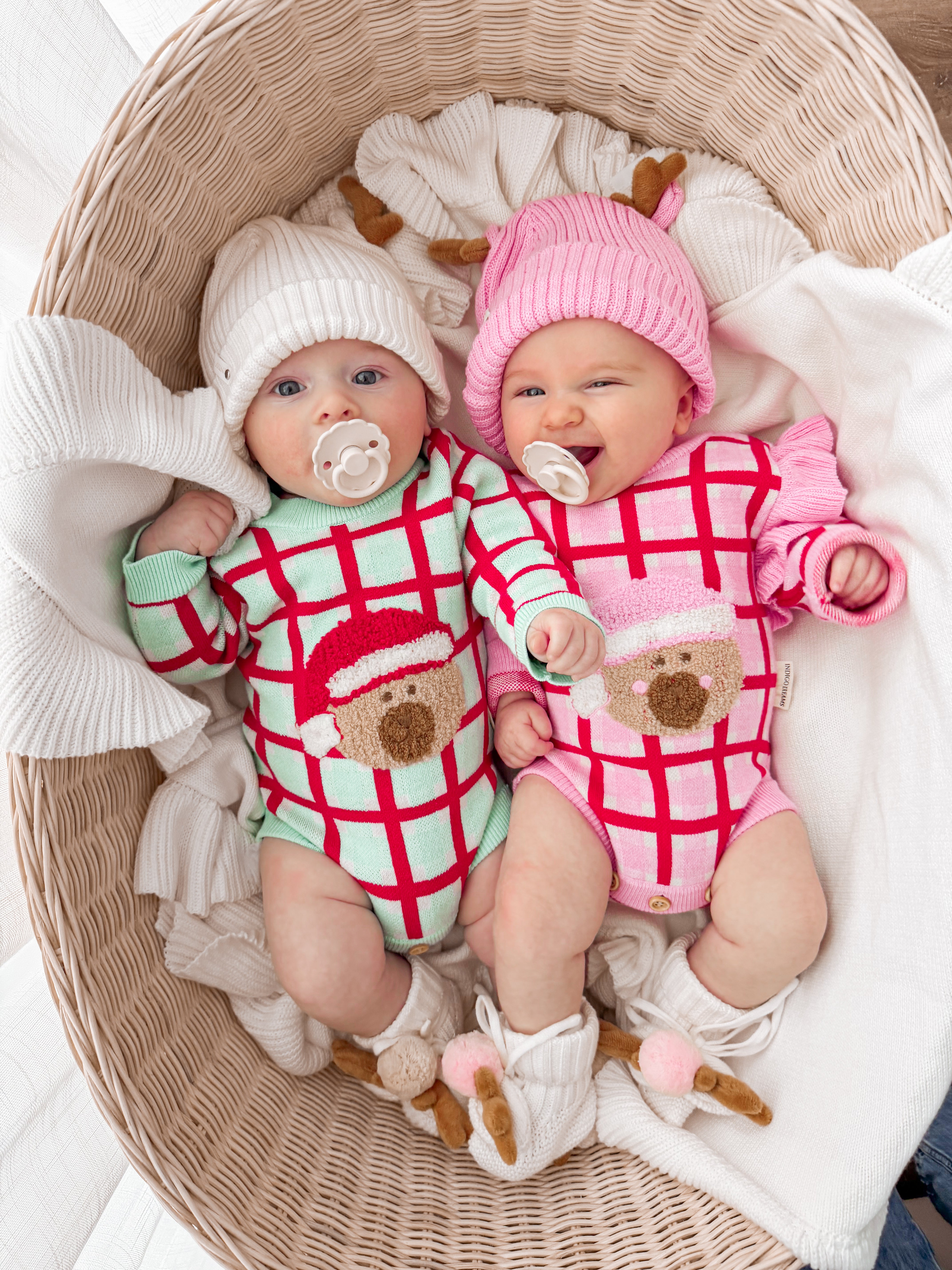 Santa Bear Longsleeve Romper - Peppermint