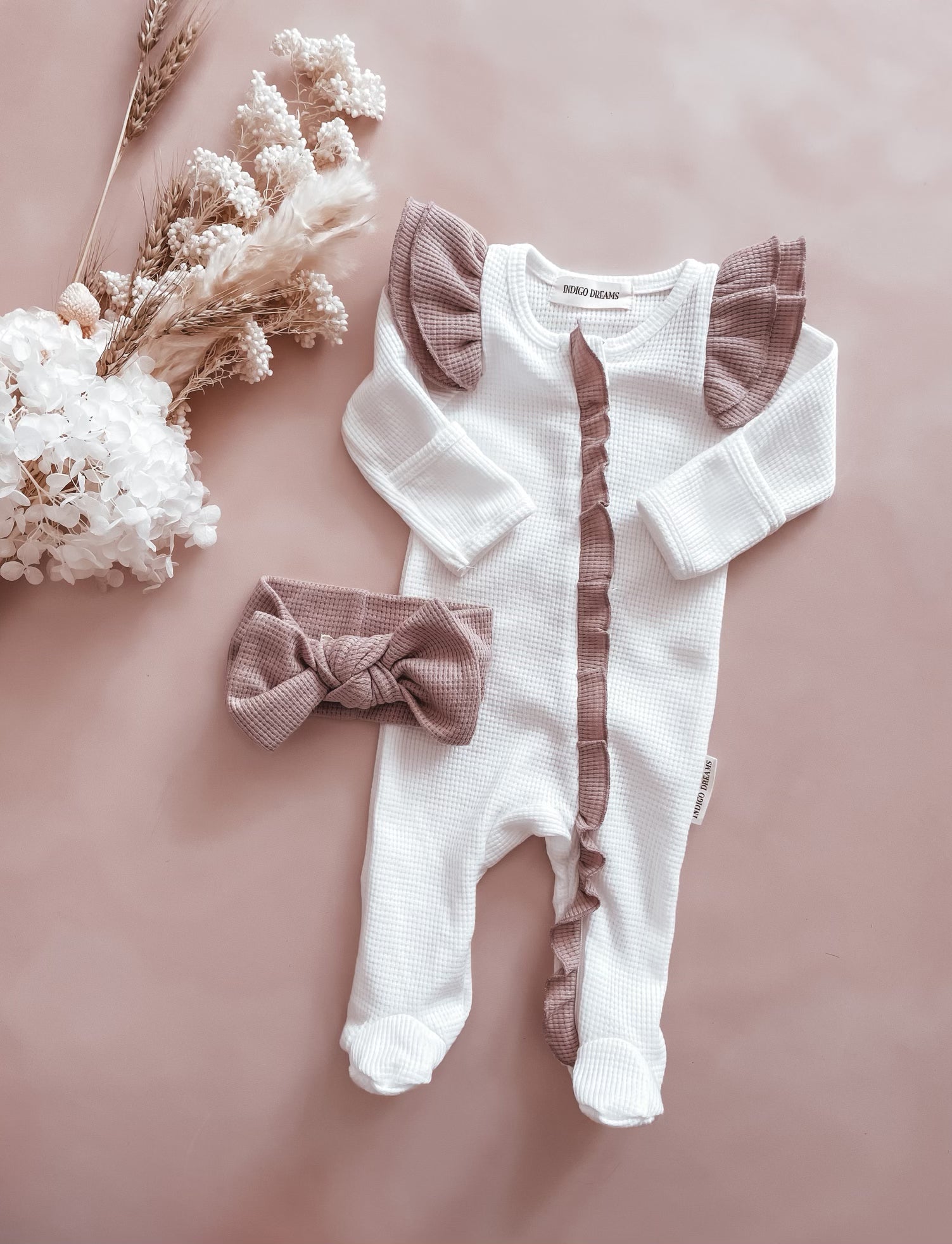 Coconut and Mauve Waffle Onesie