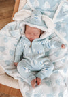 Milo Sherpa Hooded Romper with ears - Powder Blue