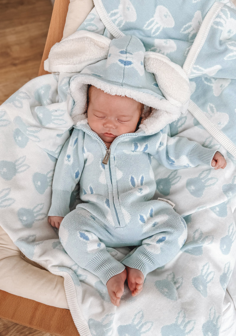 Milo Sherpa Hooded Romper with ears - Powder Blue