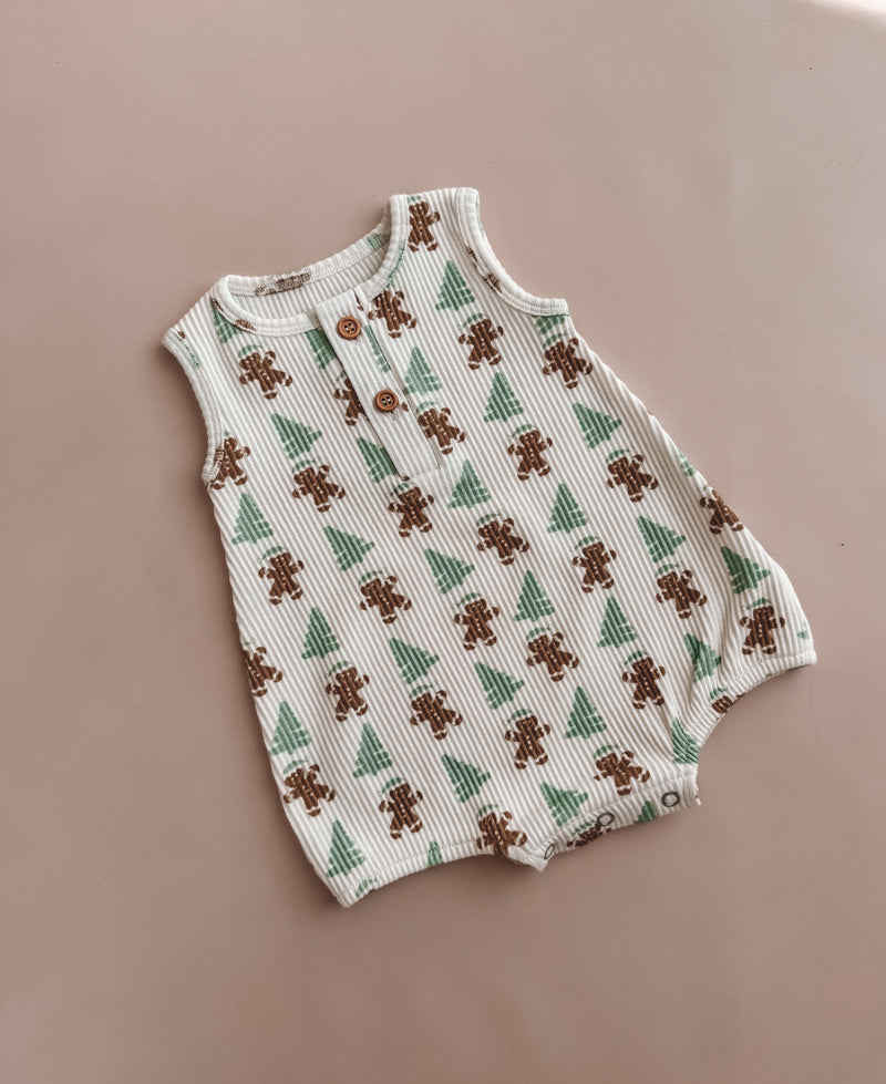 Mint Gingerbread Ribbed Bubble Romper