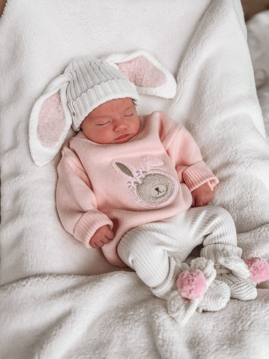 Bear Bunny Sherpa Jumper - Baby Pink