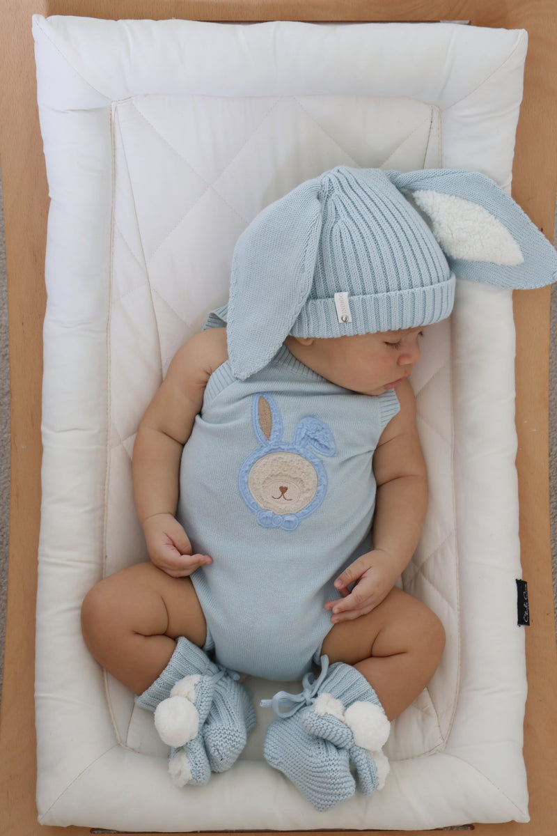 Bear Bunny Sleeveless Romper - Powder Blue