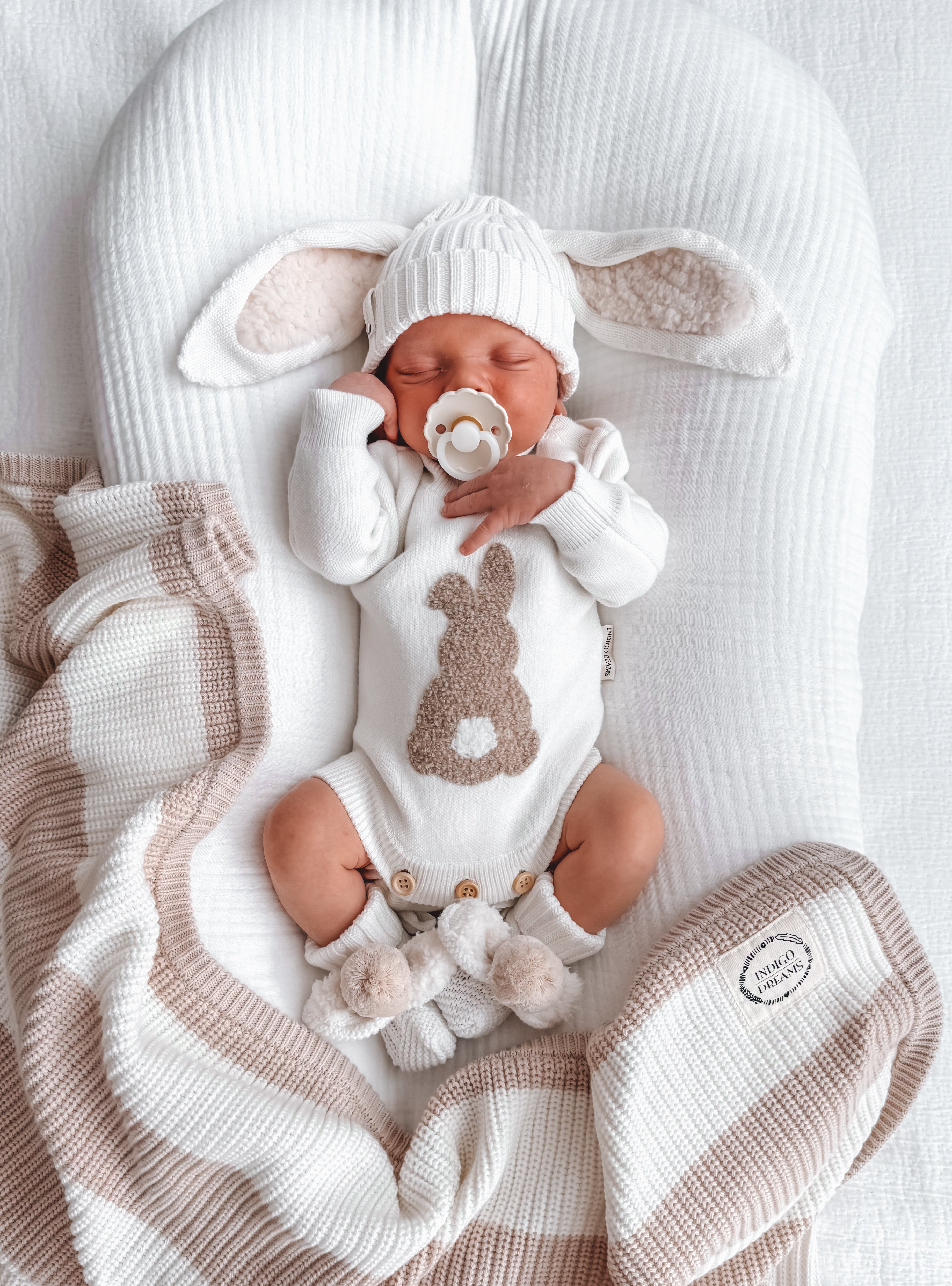 Bunny Boucle Longsleeve Romper - Biscuit