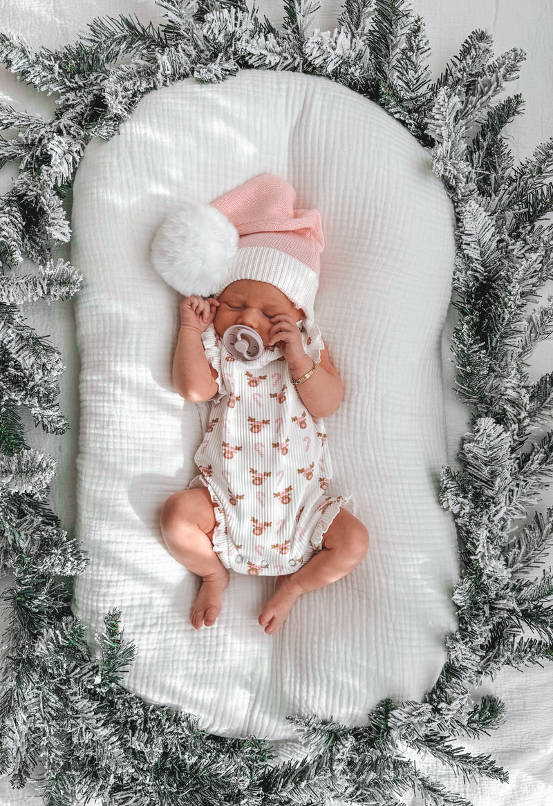 Pink Santa Beanie White Pom