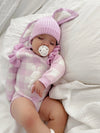 Gingham Bunny Longsleeve Romper - Orchid