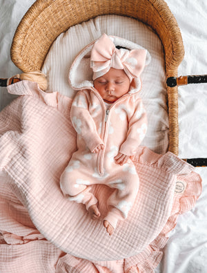 Lola Sherpa Hooded Romper Soft Pink