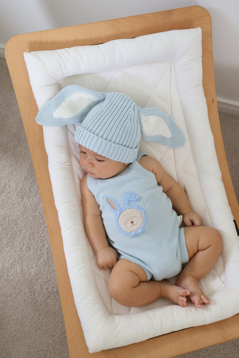 Bear Bunny Sleeveless Romper - Powder Blue