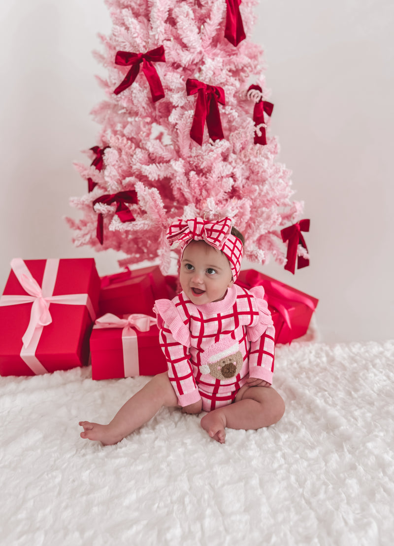 Santa Bear Longsleeve Romper - Candy