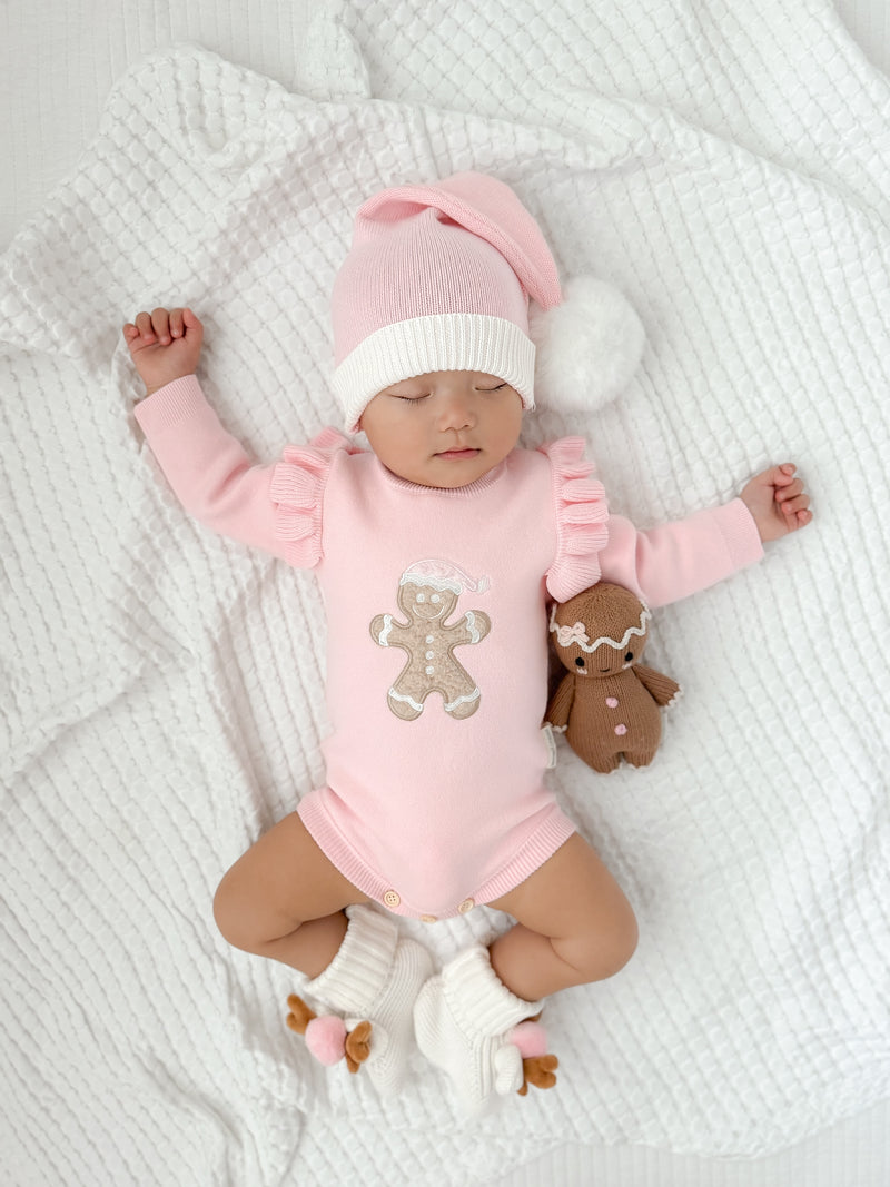 Gingerbread Sherpa Frill Romper Pink