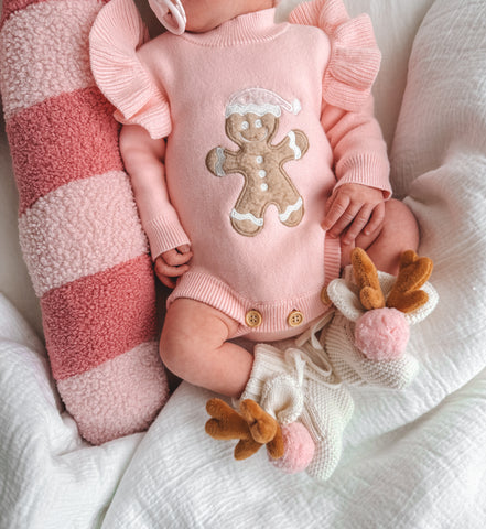 Pink Reindeer Ruffle Romper