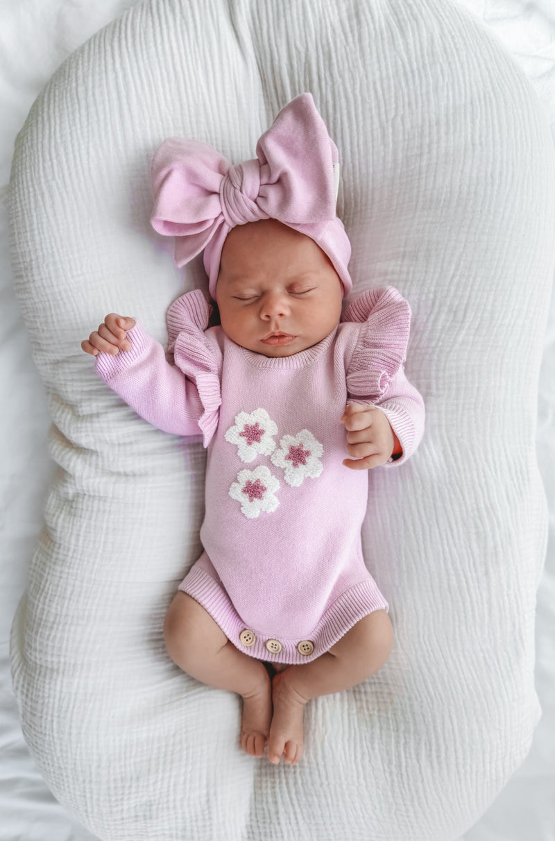 Orchid Boucle Long Sleeve Frill Romper