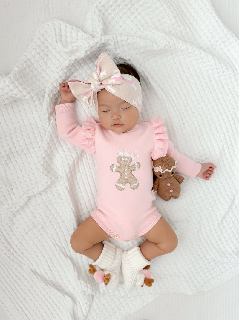 Gingerbread Sherpa Frill Romper Pink