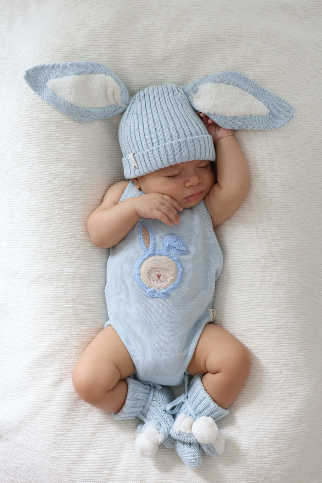 Bear Bunny Sleeveless Romper - Powder Blue