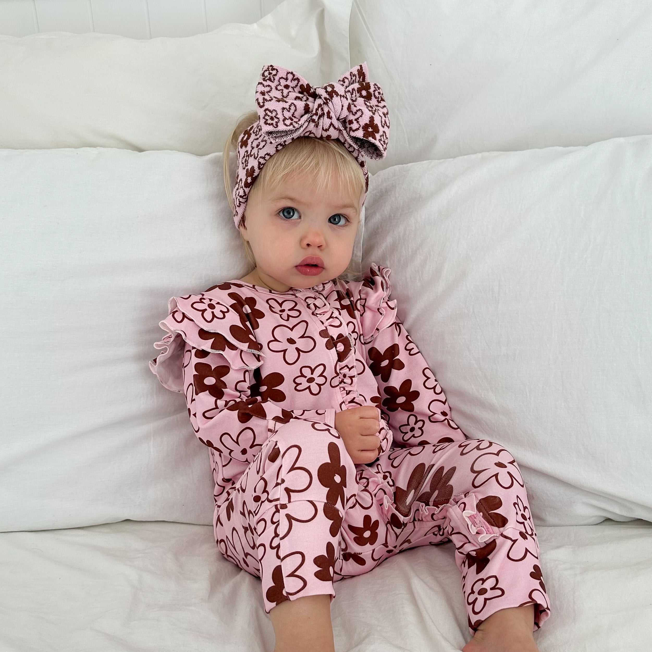 Romy Ruffle Onesie - Cocoa & Blossom