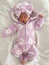 Lola Sherpa Hooded Romper Orchid