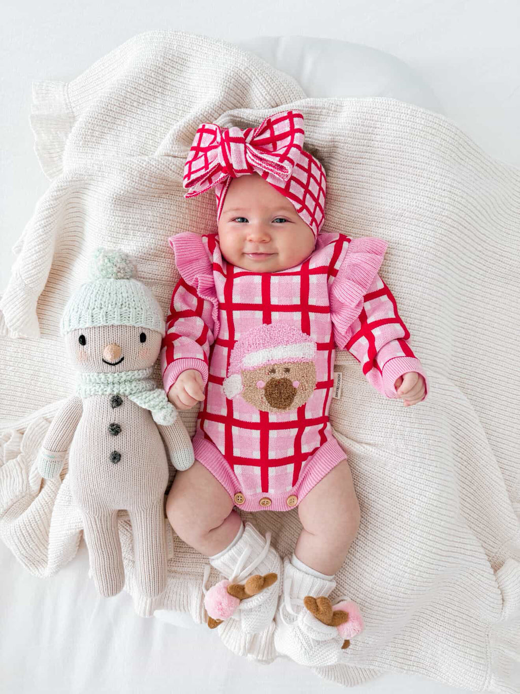Santa Bear Longsleeve Romper - Candy