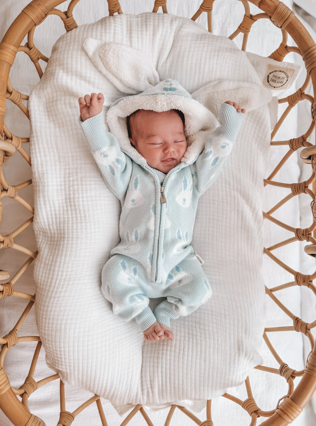 Milo Sherpa Hooded Romper with ears - Powder Blue