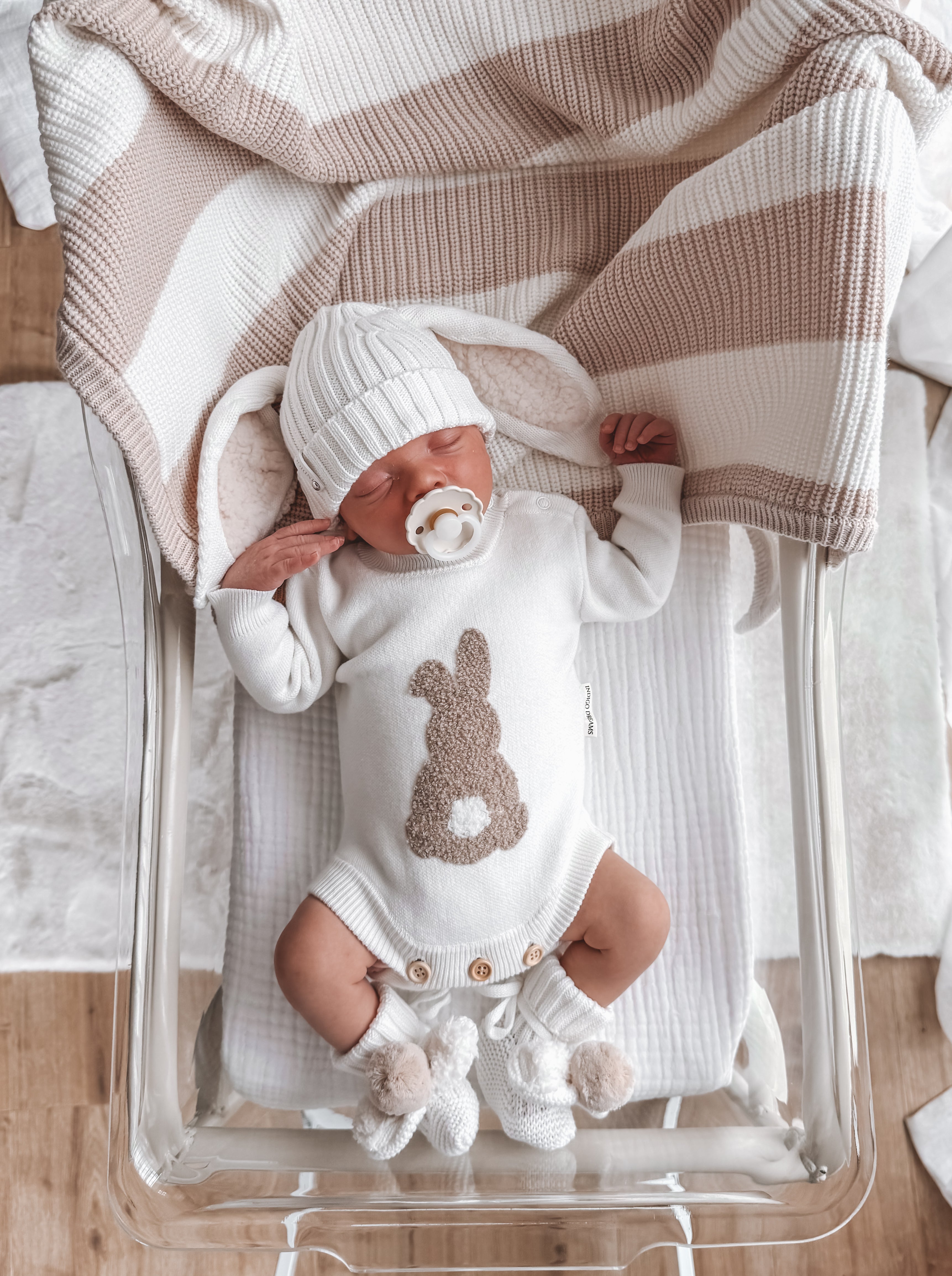 Bunny Boucle Longsleeve Romper - Biscuit
