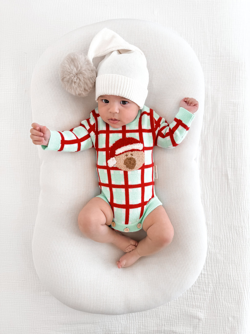 Santa Bear Longsleeve Romper - Peppermint