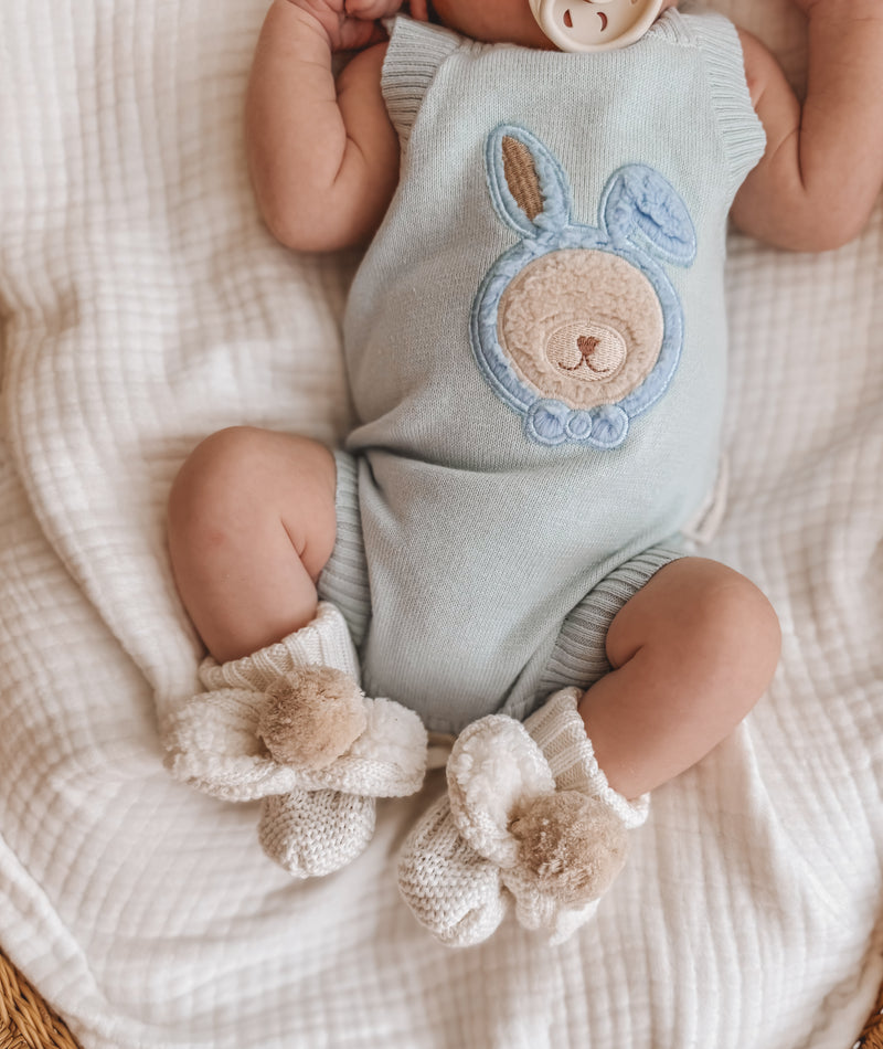 Bear Bunny Sleeveless Romper - Powder Blue