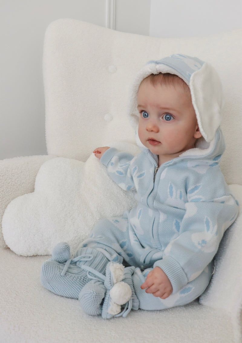 Milo Sherpa Hooded Romper with ears - Powder Blue