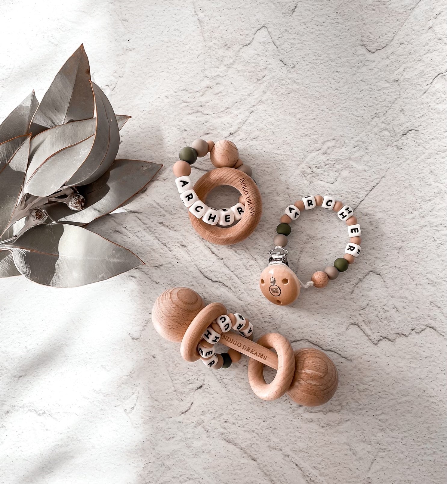 Keepsake Rattle, Teether and Dummy Chain Bundle