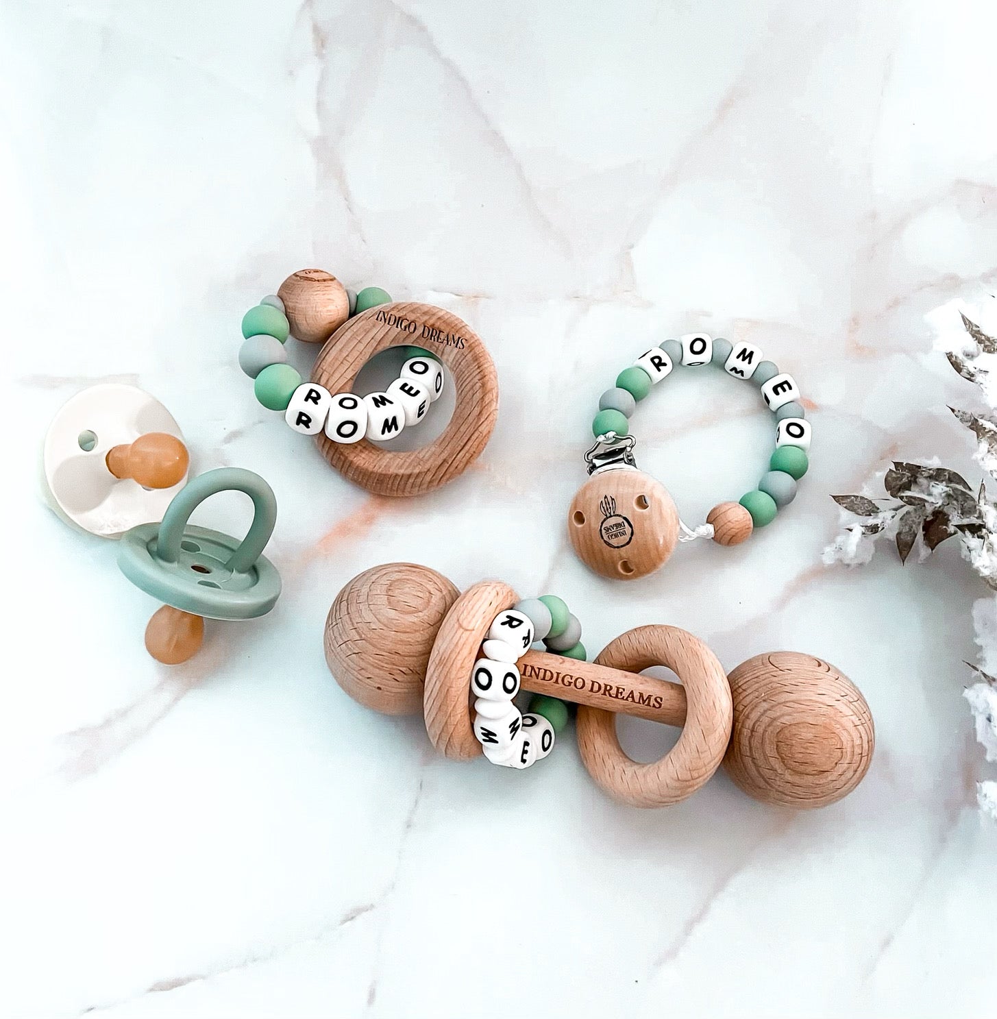 Keepsake Rattle, Teether and Dummy Chain Bundle