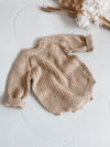 Long Sleeve Knit Romper Biscuit Speckle